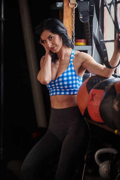 Pin Up Girl Sports Bra (Blue Gingham)