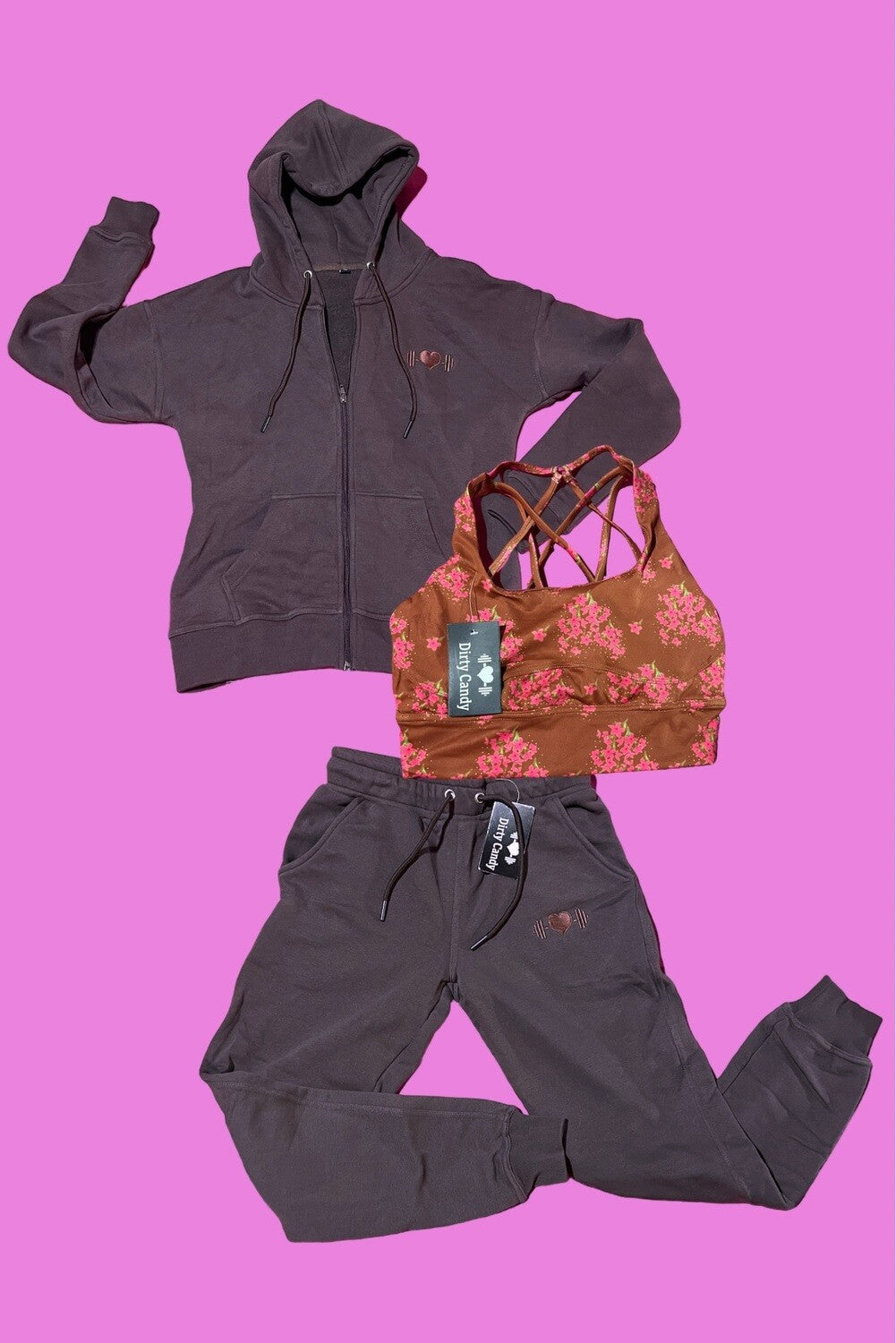 Zip Up Hoodie/Jogger/Betty Sports Bra Bundle(Chocolate Cake/Autumn Bloom)